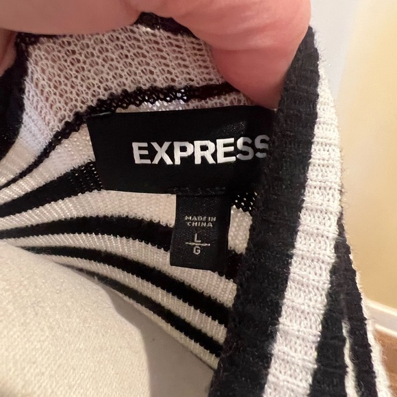 Express black and white striped mock turtle neck long sleeved mini dress L - Picture 4 of 4